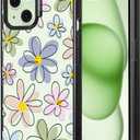 MOSNOVO Case for iPhone 15 Plus, 10ft 4X Military-Grade Drop Protection, Durable & Shockproof Phone Case Cover Design for iPhone 15 Plus / 14 Plus - Linear Blooms - Clear Black