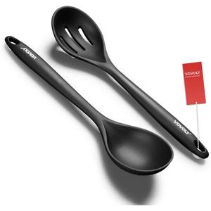 Silicone Spoons for Cooking - Kitchen Spoons for Mixing, Serving, & Stirring - 600F Heat-Resistant Non Stick Utensils Ladle & Skimmer- Dishwasher Safe, Black,10.3IN