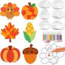 24 Sets Fall Sand Art Crafts for Kids Autumn Maple Leaf Pumpkin Turkey DIY Painting Crafts Kit with Colored Sand and Brushes for Fall Thanksgiving Home Party Activities