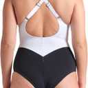 ARENA Women’s Silvia Shapewear One Piece Swimsuit Cross Back B Cup Built in Bra Ladies Bathing Suit Shaping Tummy Control Swimwear, Black/White/Black, Size 34