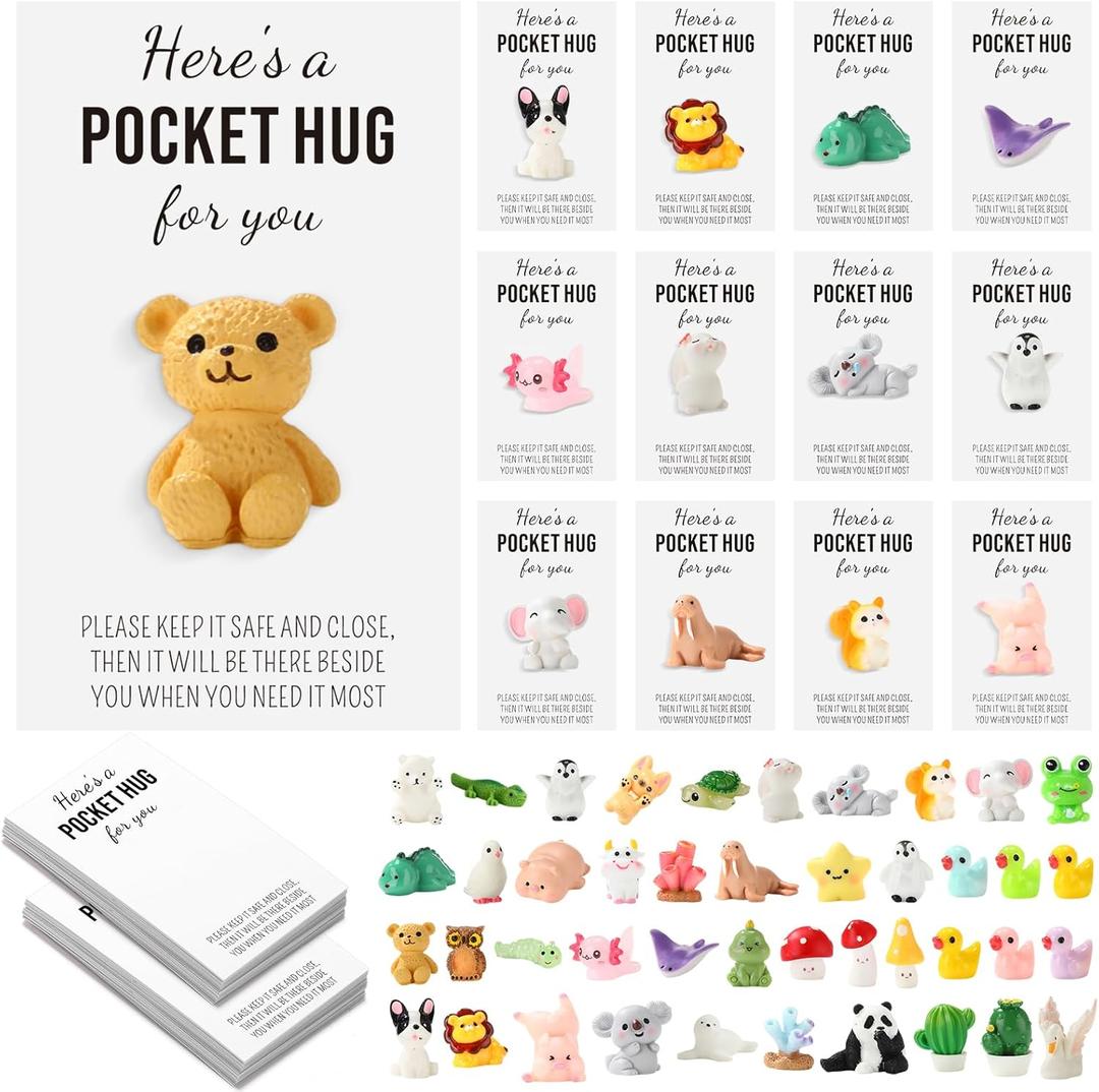 40 Sets Pocket Hug Bulk Gift Mini Resin Animals Small Teacher Thank You Gifts Inspirational Pocket Hug Card Emotional Appreciation for Teacher Coworker Employee Team Staff Friend (Lovely)