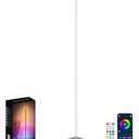 Corner Floor Lamp Silver, Smart RGB LED Corner Lamp with App & Remote, Modern Floor Lamp for Living Room, Bedroom, Color Changing Standing Lamps with 16 Million Colors, Scene Modes, Music Sync