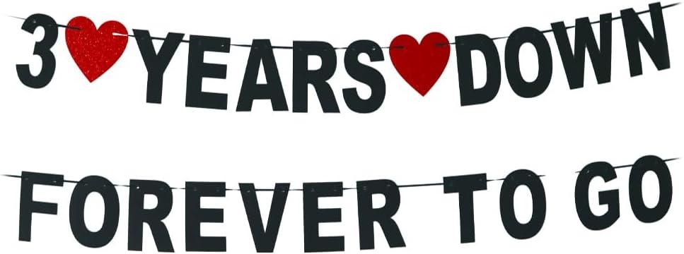 3 Years Down Forever To Go banner-cheers to 3 Years Anniversary Sign, Happy 3th Marriage Anniversary Party Decoration