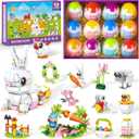Easter Bunny Building Toy Set, Easter Gifts for Kids - 12-in-1 Rabbit Building Block with Prefilled Eggs, Includes Chick, Sheep, Carrot, Flower, Easter Basket Stuffers & Decorations for Boys Girls 6+
