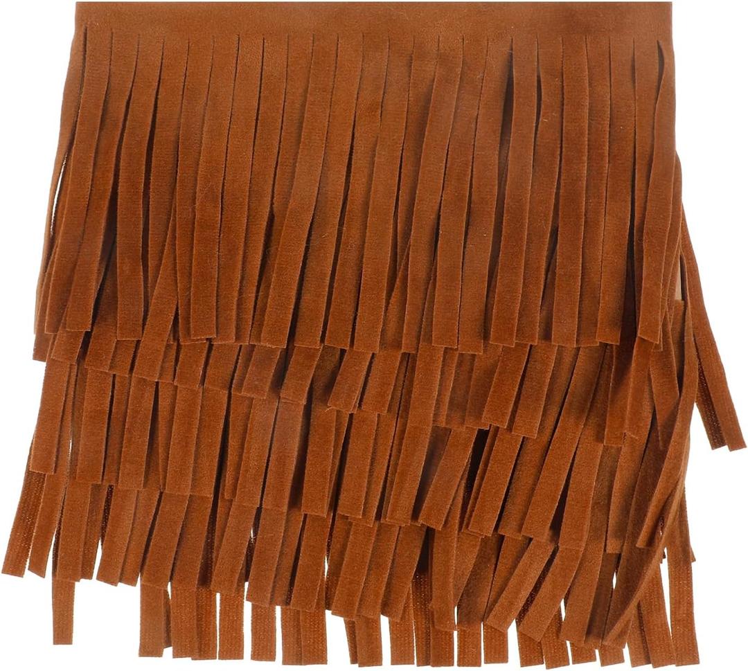 3 Inch Wide Fringe Trim - 5 Yards Double Sided Brown Faux Leather Tassel Edging for Bohemian Purse, Western Wear, Jacket Trim | DIY Sewing Supplies for Crafts, Costumes, Home Decor
