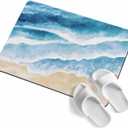 Bathroom Rug Absorbent Bath Rug, Summer Beach Blue Ocean Kitchen Doormat Non-Slip Diatomaceous Earth Bath Mat, Seaside Waves Water Ripple Quick Dry Shower Mat Bath Rugs 16x24in
