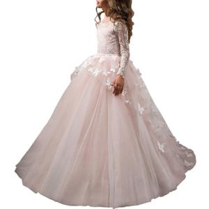 Abaowedding Lovely Flower Girl Dress Lace Long Sleeves Prom Gown (10, Pink)