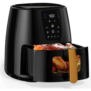 6.0 QT Large Digital Air Fryer with Window for Kitchen Use,Nonstick Made without PFAS, Touchscreen Display,400F,Customized Temp/Time,NonStick Basket,Black