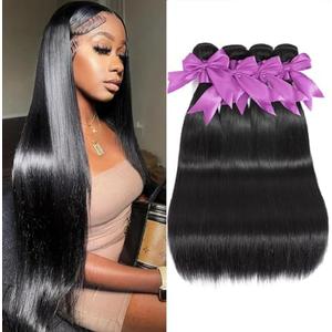12A Straight Human Hair Bundles 24 26 28 30 Inch 100% Unprocessed Virgin Hair Double Weft Remy Straight Weave 4 Bundles Natural Black Deals