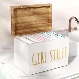 Tampon Holder for Bathroom with Hinged Lid, Feminine Product Organizer, Bathroom Period Products, Toilet Organizer, Bathroom Accessories Box for Girl Stuff (White)