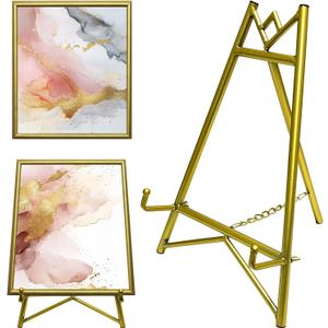 Metal Easel Plate Stands for Display,Picture Easels for Display Mirror Easel Stand,Table Top Picture Frame Holder Stand(Gold) (E (Round Tube)) Metal Easel Plate Stands for Display,Picture Easels for Display Mirror Easel Stand,Table Top Picture Frame Holder Stand(Gold) (E (Round Tube))