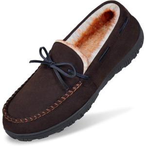 MIXIN Mens Slippers Indoor Outdoor Memory Foam House Shoes Anti-Slip Moccasins Slippers for Men (11.5, Dark Brown)