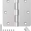 AmzGod Door Hinges Brushed Nickel - 12 Pack 3.5 Inch Rounded Interior Satin Nickel with 1/4" Radius Corners - 3 1/2 Inches Silver Residential Standard Door Hardware