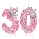 iNINGER Pink Birthday Number 30 Candles,Pink Crown Happy Birthday Supplies for Cake,Rose Gold Glitter Cake Candles for Girl Women Wedding Party Anniversary Celebrations Supplies
