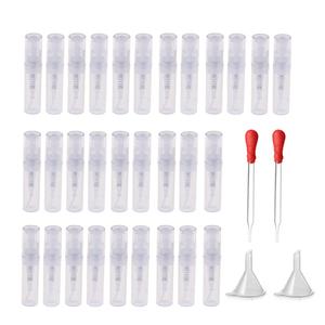 150 Pcs Mini 2ML Atomizer Plastic Bottle Spray Refillable Perfume Empty Sample Bottle With 2 pcs Mini Plastic Funnels and 2 pcs Glass Droppers for Travel Party Portable Makeup Tool