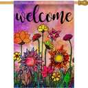 Hzppyz Welcome Spring Summer Watercolor House Flag Double Sided, Flowers Decorative Garden Yard Lawn Outdoor Large Burlap Flag Vintage Sunflower Decor Farmhouse Seasonal Outside Decorations 28 x 40
