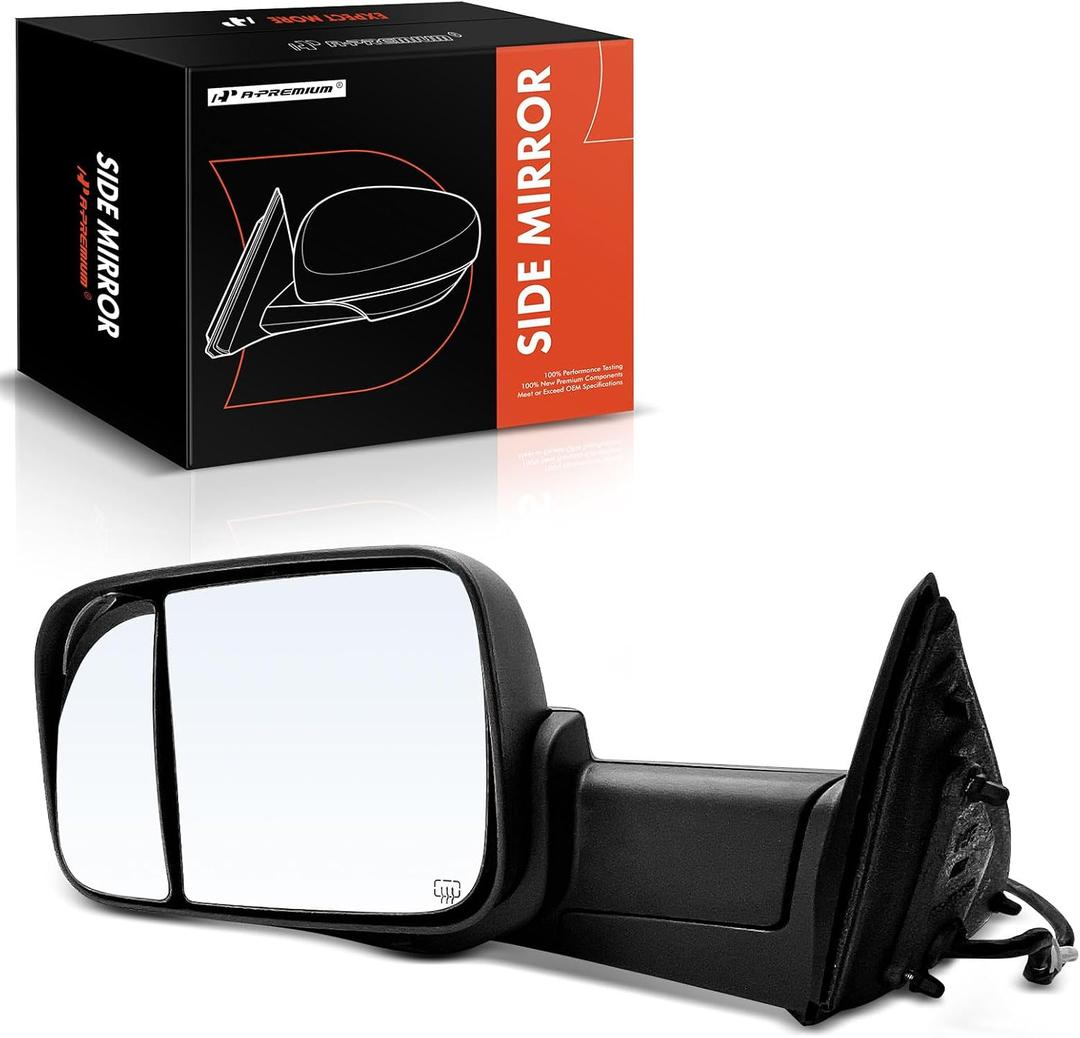 A-Premium Driver Side Power Door Mirror - Compatible with Ram 2500, 3500 2019 2020 2021 2022 - Heated Power Folding Black Outside Rear View Mirror w/Turn Signal Puddle Light, Standard