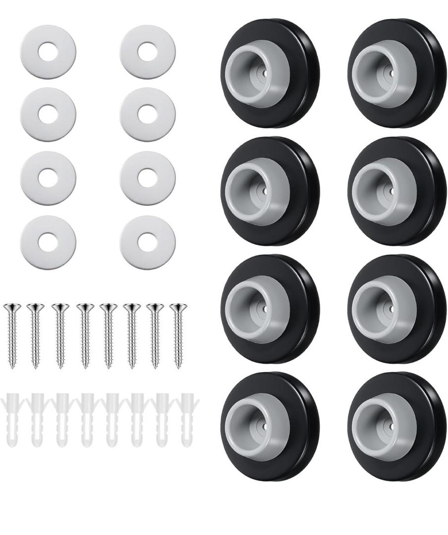 8PCS Heavy-Duty Stainless Steel & Rubber Wall-Mounted Door Stoppers – Black & Gray Universal Door Bumpers for Wall Protection – Easy Install Anti-Slam Stopper (2.25” x 1”)