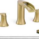 Brushed Gold Bathroom Faucet 3 Hole, 4-8 Inch Brass Widespread Waterfall Bathroom Sink Faucets with Pop Up Drain and cUPC Supply Line, 2 Handles for Vanity, Lavatory, Restroom, Apartment, Modern