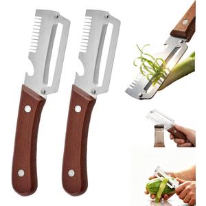 Multi-Functional Vegetable Peeler with Wooden Handle,3-in-1 Stainless Steel Stainless Steel Veggie Cutter with Bottle Opener,Kitchen Tool for Fruit Veggie Pumpkin That Need to Be Peeled(2PCS)