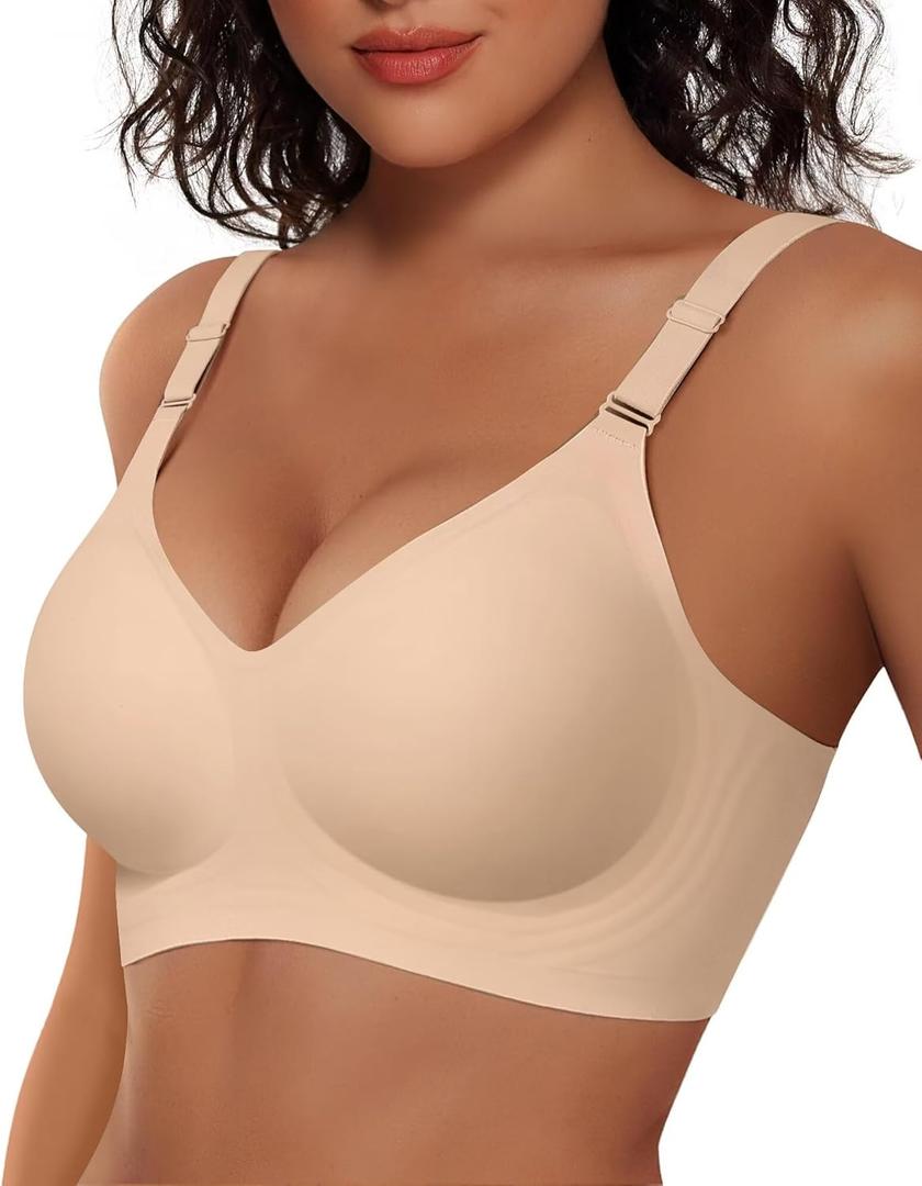 Vertvie Womens Wireless Jelly Bras No Underwire Push Up Seamless Bra Supportive Full Coverage Bralette Regular and Plus Size (Beige, XL)