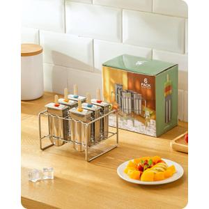 Baffect Metal Popsicle Moulds, Set of 6 Round Head Stainless Steel Ice Lolly Molds with Holder, Fast Freezing Ice Cream Makers with Lollipop Sticks and Bags