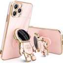 Compatible with iPhone 12 Pro Max Case Cute 3D Astronaut Stand Design Camera Protection Shockproof Soft Back Cover for Apple iPhone 12 Pro Max Phone Case Pink