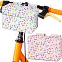 2 Pcs Bike Basket Kids Girls Boys Bike Handlebar Bag Bicycle Front Storage Pouch Scooter Bicycle Accessories for Balance Scooter Stroller Wheelchair (White and Pink)