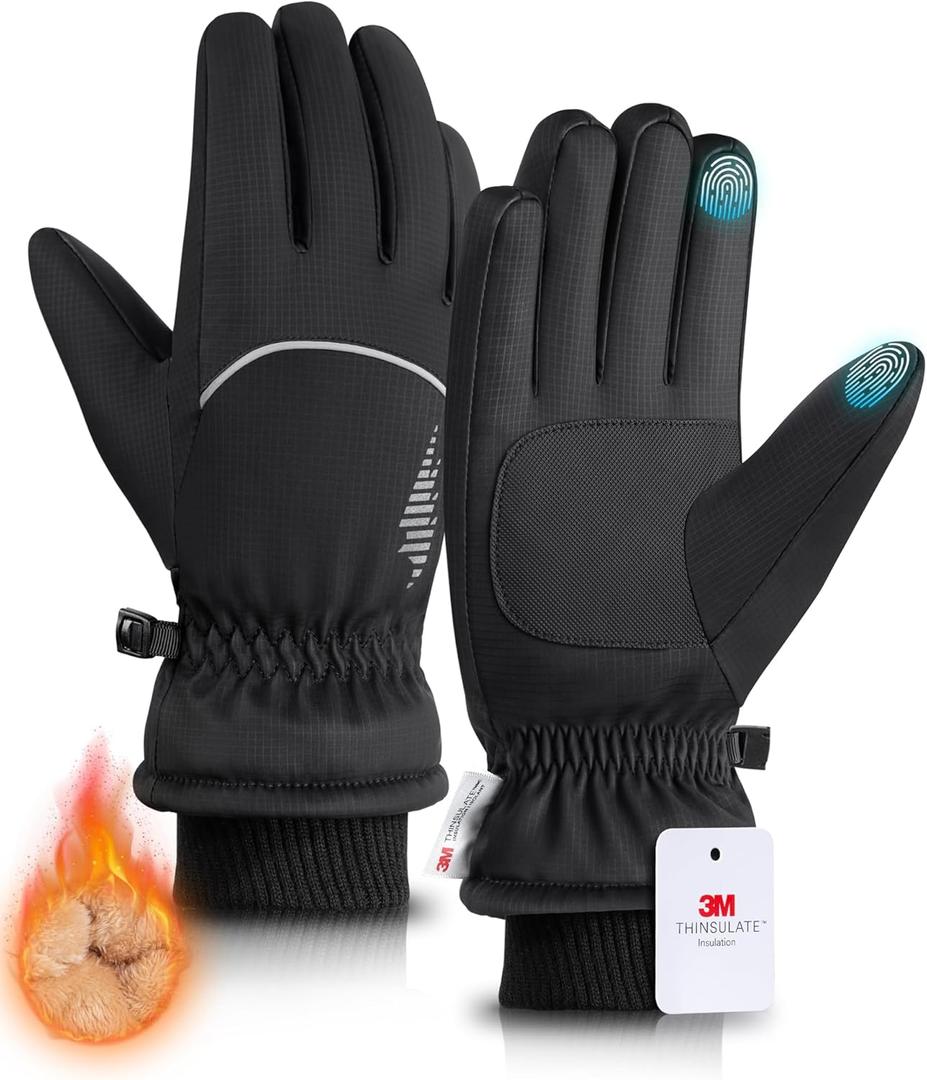 Rivmount Winter Gloves with Waterproof/Touchscreen/Warm, Thermal Snow Glove for Cold Weather Running, Ski, Cycling, Women Men (Medium, Peat Black)
