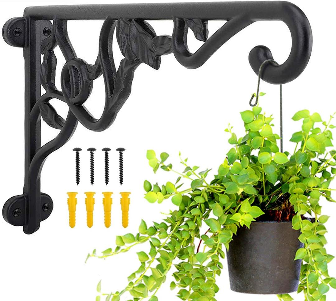 KABB Heavy Duty Hanging Plant Brackets, 2pcs 13" Hand Forged Iron Wall Mount Bracket Durable Rust-Resistant Plant Hanger Hook for Hanging Plants Bird Feeder Wind Chimes Lantern