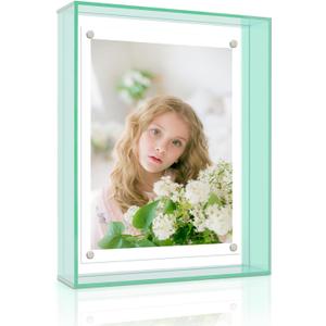8x10 Inch Acrylic Picture Frame, Green Floating Magnetic Photo Frame for Desktop or Wall Decoration