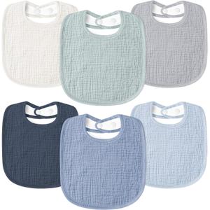 Susurration Muslin Baby Drool Bibs Pack of 6 Soft Square Adjustable Baby Bandana Bibs for Unisex Girls & Boys (Blue)