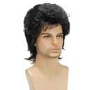 Men's 80s Short Black Mullet Wig, Disco Rocker Punk Synthetic Cosplay Halloween Wig