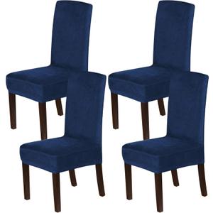 H.VERSAILTEX Velvet Dining Chair Covers Stretch Chair Covers for Dining Room Set of 4 Parson Chair Slipcovers Chair Protectors Covers Dining, Soft Thick Solid Velvet Fabric Washable, Navy