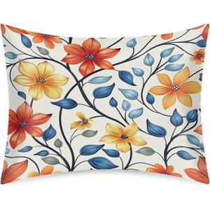 Satin Pillowcase Geometric Colorful Flowers Satin Pillow case for Hair and Skin 20 x 26 Inches Smooth PillowCovers Pillow Cover with Envelope Closure
