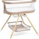 ANGELBLISS 3 in 1 Baby Bassinet, Rocking Bassinets Bedside Sleeper with Calming Motion, Portable Nest for Newborn Infant, Breathable Mesh (Khaki)