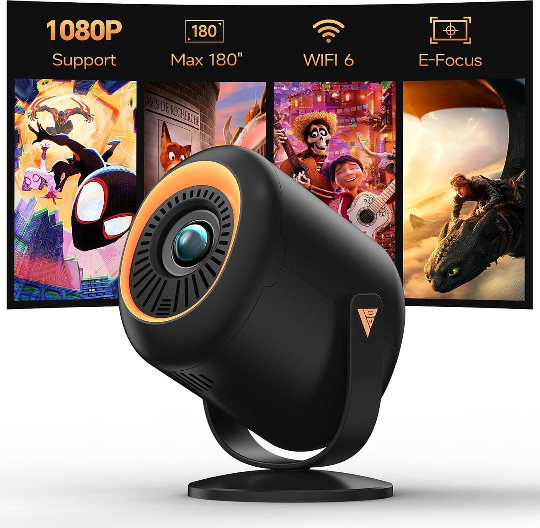 Mini Projector Portable Video Projector Support 1080P 200" HD Movie Projector, Outdoor Projectors with Stylish Streamlined Design, Compatible with Smartphone/ Tablet/ Laptop/ TV Stick/ PS5