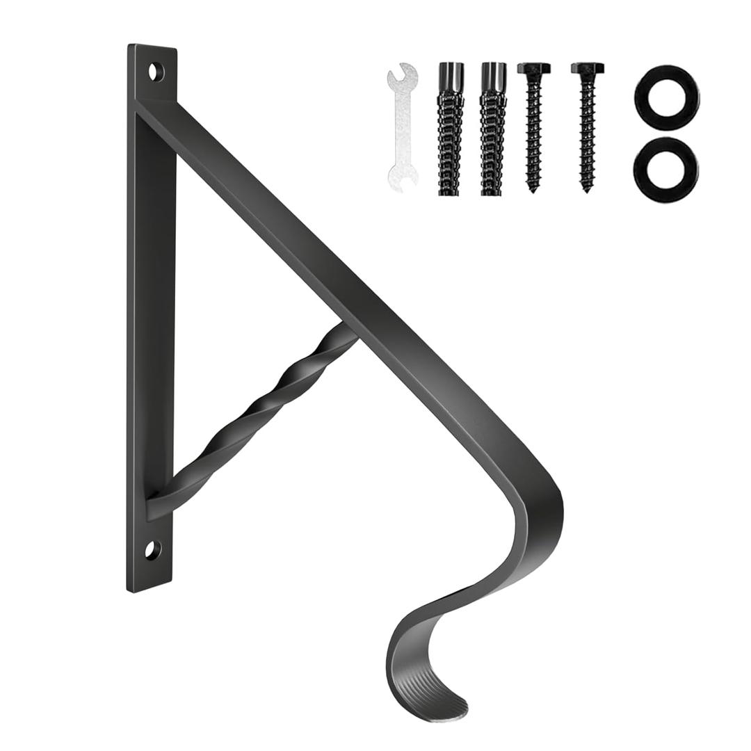 Hand Rails for Outdoor Steps, Wall Mount Stair Hand Fits 1 or 2 Step, Handrail Railings, Wrought Iron Railing, Porch Railing, Staircase Handrails for Garage, Porch, Deck, Black