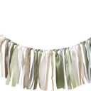 Olive Green Birthday Background Banner - Gender-neutral baby baptism, woodland first birthday decoration, ivory, gold ribbon garland decoration and birthday decoration, photo booth photo props. (Sage)