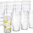 US Acrylic Cafe Plastic Reusable Tumblers (Set of 16) 20-ounce Water Cups in Clear | Value Set of Restaurant Style Drinking Glasses, Stackable, BPA-free, Made in the USA | Top-rack Dishwasher Safe