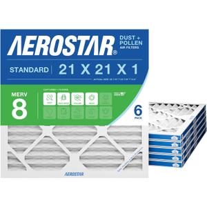 Aerostar 21x21x1 MERV 8 Pleated Air Filter, AC Furnace Air Filter, 6 Pack (Actual Size: 20 7/8" x 20 7/8" x 3/4")
