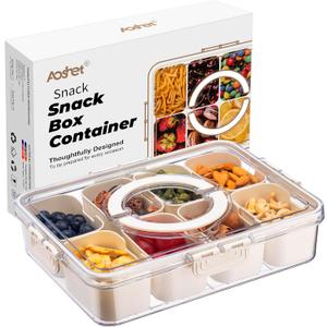 Snack Box Container, Dishwasher Safe Fruit Storage Containers, Divided Serving Tray with Lid for Veggie, Candy and Nuts Organizer, Snackle Charcuterie Boxes for Kids, Adults Travel, Party and Picnic (1 pcs 8 Compartment)