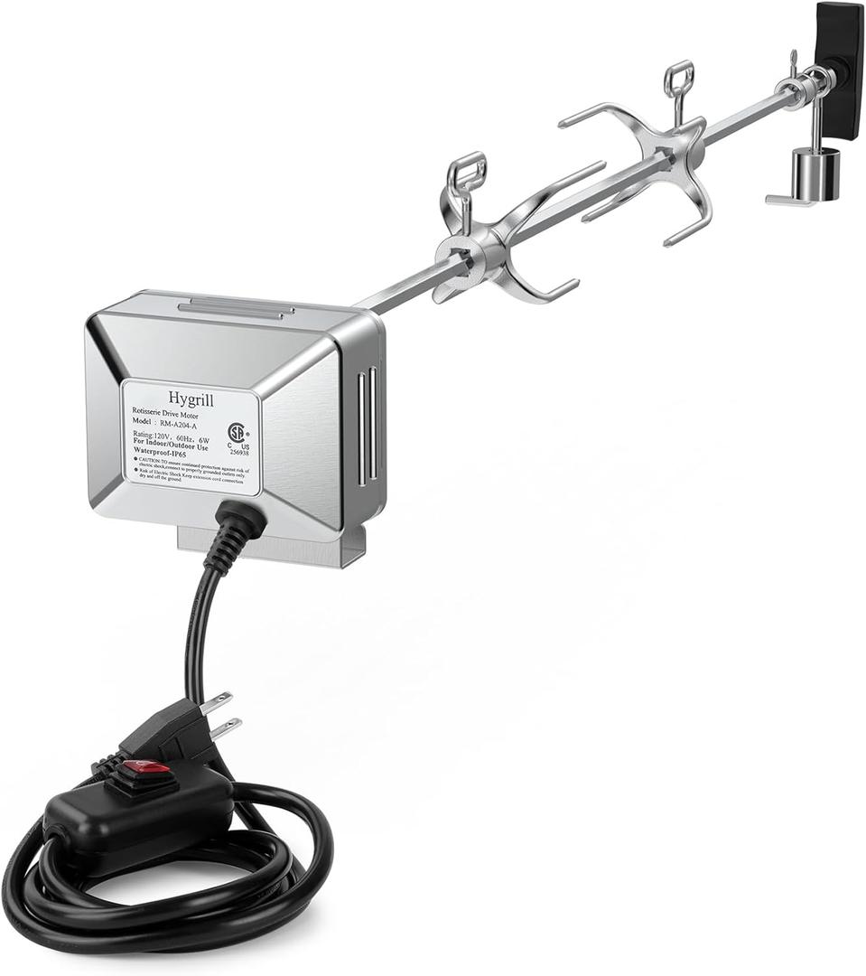 Hygrill Rotisserie Kit for All Hygrill 4-Burner Built-in Gas & Charcoal Grills, Grill Rotisseries with Motor, Spit Rod, 2 x 4-Prong Forks, Complete Holders, and Fixing Screws