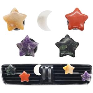 Boho Car Decor,Stars Moon Air Vent Clips,Refillable Car Fresheners,5pcs Natural Crystal Stone Hippie Dashboard Decorations Accessories,Best Wishes for Lover and Friend