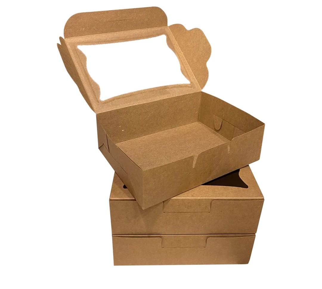 Bubbley Kraft Paper Bakery Boxes - 25-Pack Pastry Boxes with Window for Cookies, Chocolate Covered Strawberries, Macarons, and Muffins, Dessert Disposable Packaging, 7 x 4.5 x 2.5 Inches