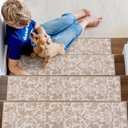Lahome Carpet Stair Treads Non Slip Backing, 15 Pack 8" X 30" Stair Treads for Wooden Steps Indoor, Soft Washable Stairway Stair Runners Oriental Staircase Rugs for Kids Pets Elders(15pc, Beige)