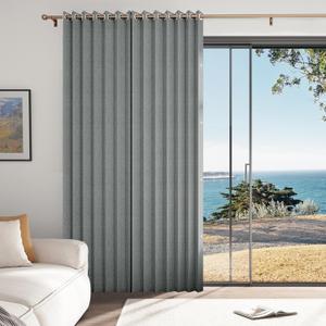 Full Blackout Memory Trained Pleated Curtains with Magnetic Closure, Flax Linen Textured Thermal Insulated Drapes, 1 Panel, W45 x L90, Grey
