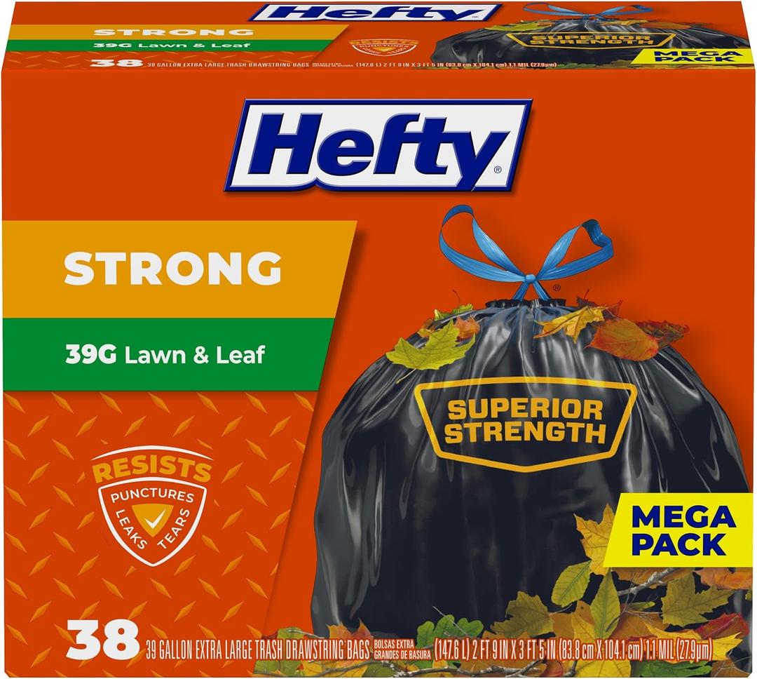 Hefty Strong Lawn & Leaf Trash Bags, 39 Gallon, 38 Count (Black)