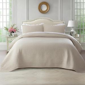 KASENTEX King Quilt Set 104"x90"  Soft Washed 3-Layer Lightweight Bedspread, Minimalist Nordic Design, All-Season Spring & Summer Quilt Set (1 Quilt + 2 Pillow Shams), Camel