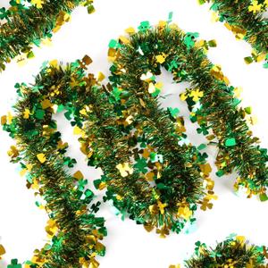 2 x LOAVER 33Ft St. Patrick's Day Tinsel Garland,Green Gold Shamrock Hat Metallic Twist Clover Hanging Garland for St. Patrick's Day Irish Party Tree Home Indoor Outdoor Decor